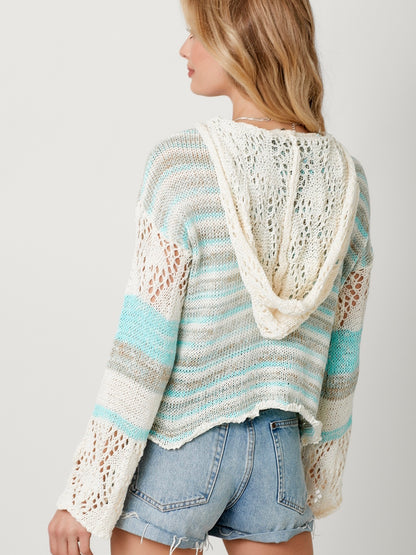 Amaia Crochet Hoodie Sweater -Seafoam Mix