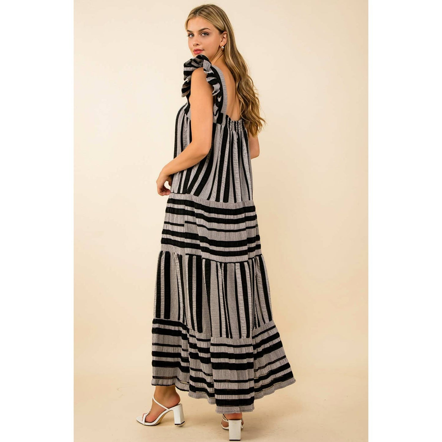 THML Striped Tiered Maxi Dress – Black