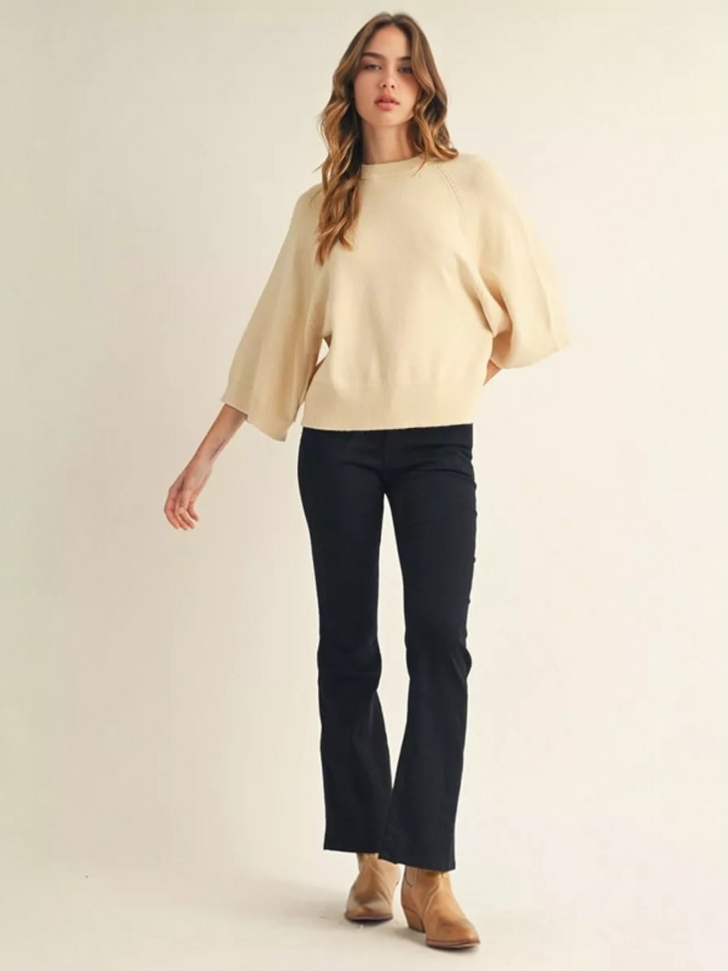 Jodifl Soft Comfy Sweater Top With Wide Sleeves - Cream