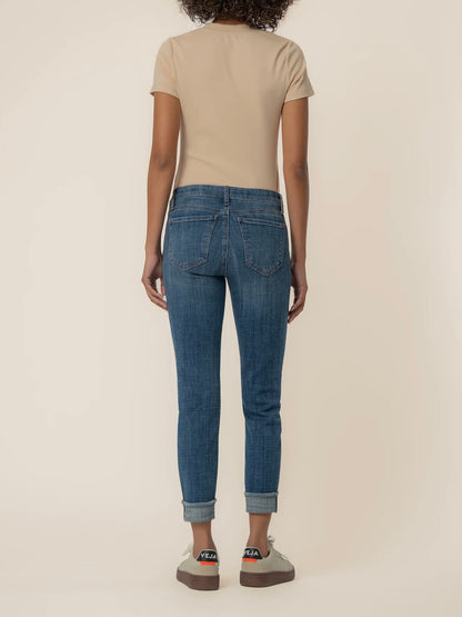 Kut from the Kloth Amy Cropped Straight Leg Jeans with Frayed Roll-Up Hem – Deserving Darkstone Base Wash