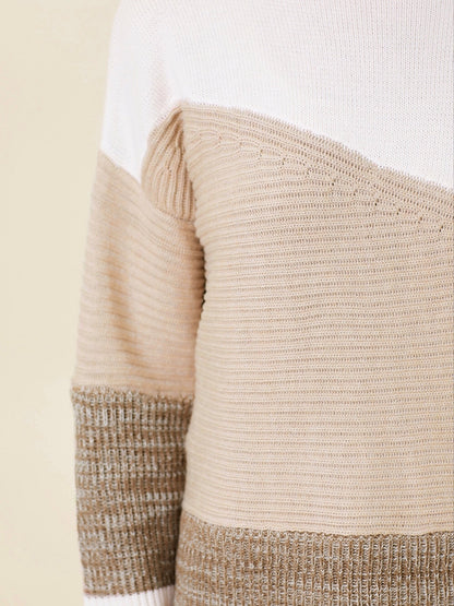 Marina Ribbed Color Block Sweater - Ivory/Latte