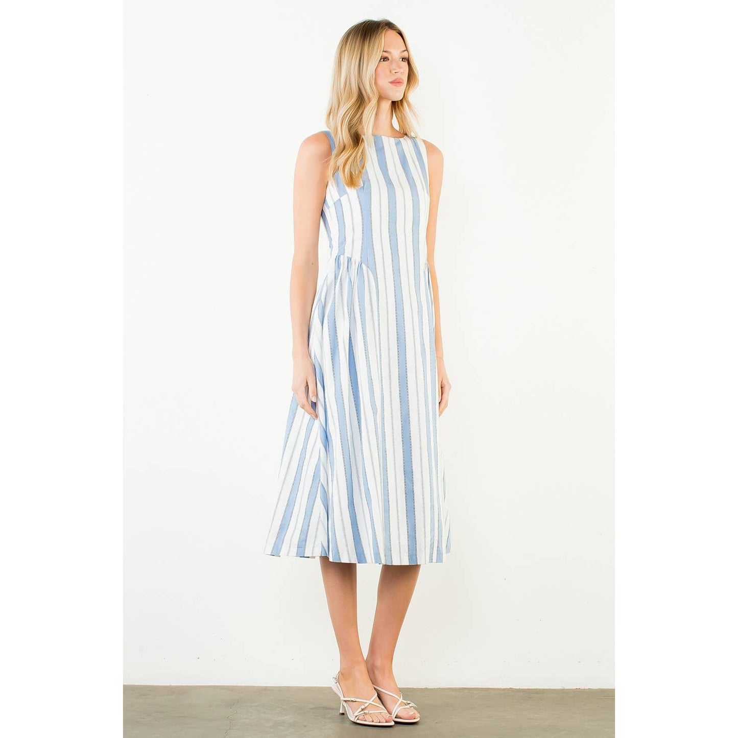 THML Sleeveless Striped Midi Dress – Blue