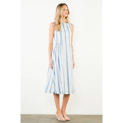 THML Sleeveless Striped Midi Dress – Blue