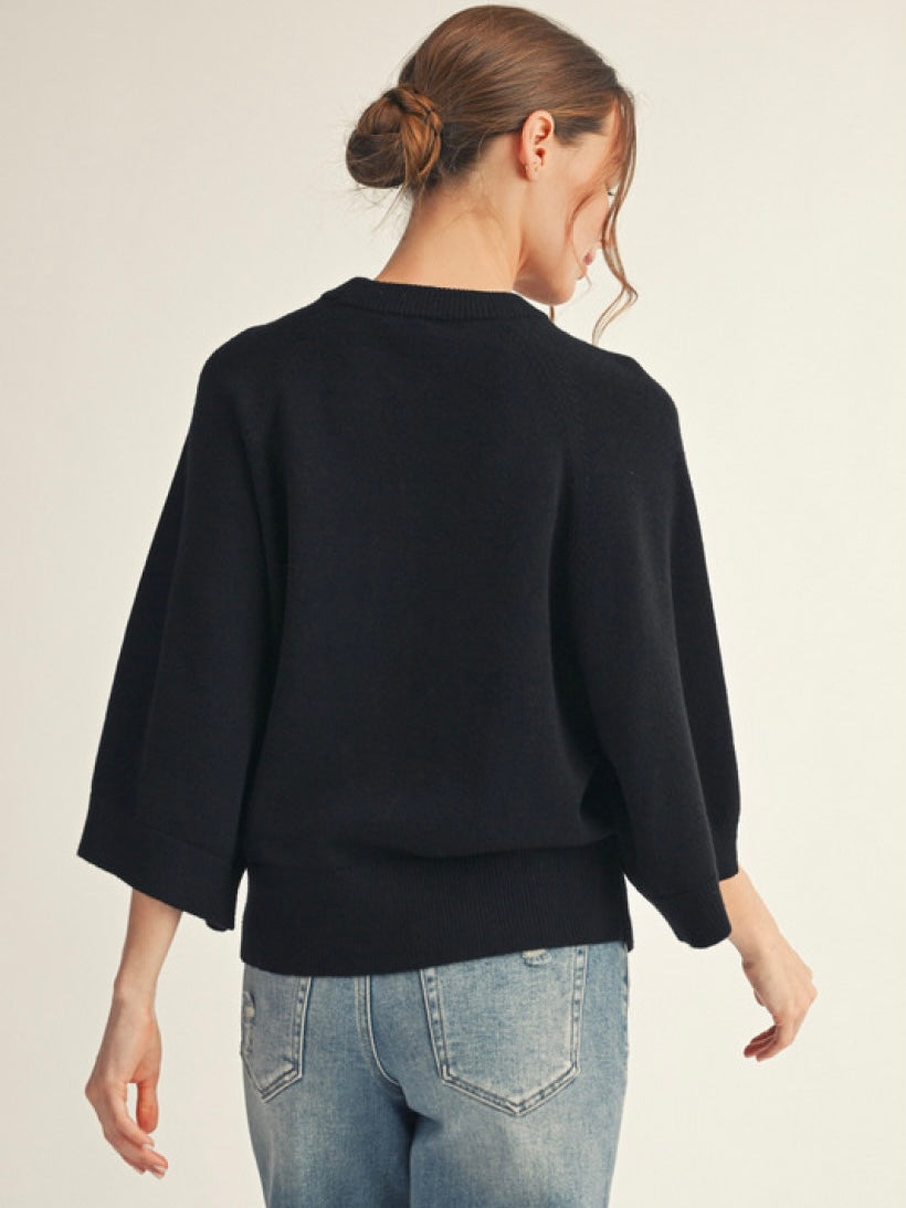 Jodifl Soft Comfy Sweater Top With Wide Sleeves - Black