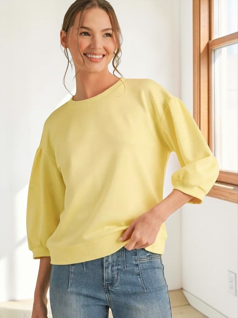 Jodifl Solid Sweatshirt Top With U-neck 3/4 Sleeves - Banana