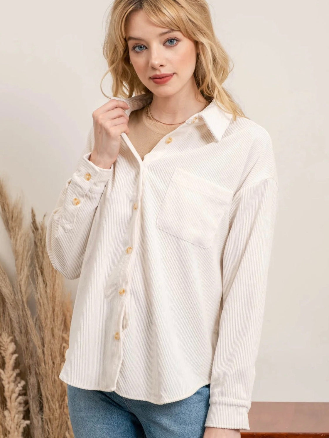 Brylee Corduroy Button Up Jacket - Cream