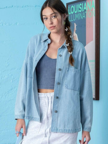 Blu Pepper Solid Denim Shacket - Light Denim