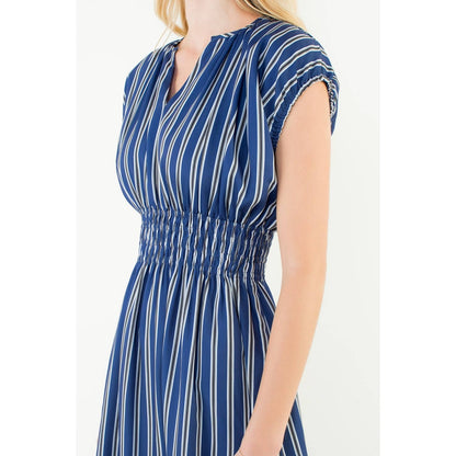 THML Striped Smocked Waist Dress – Navy