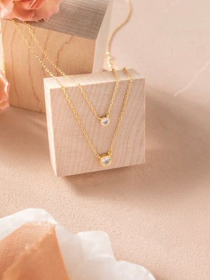 Double Layer Appeal Framed CZ Necklace | Gold