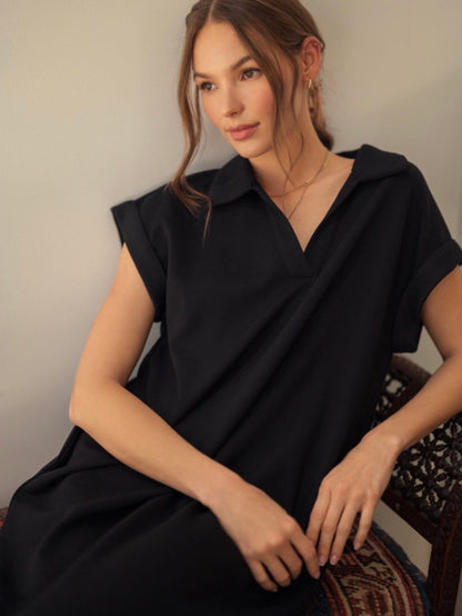 Jodifl Solid Midi Dress With Open Collared Neck - Black