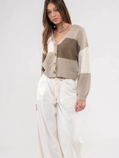 Meghan Colorblock Knit Cardigan- Taupe Multi