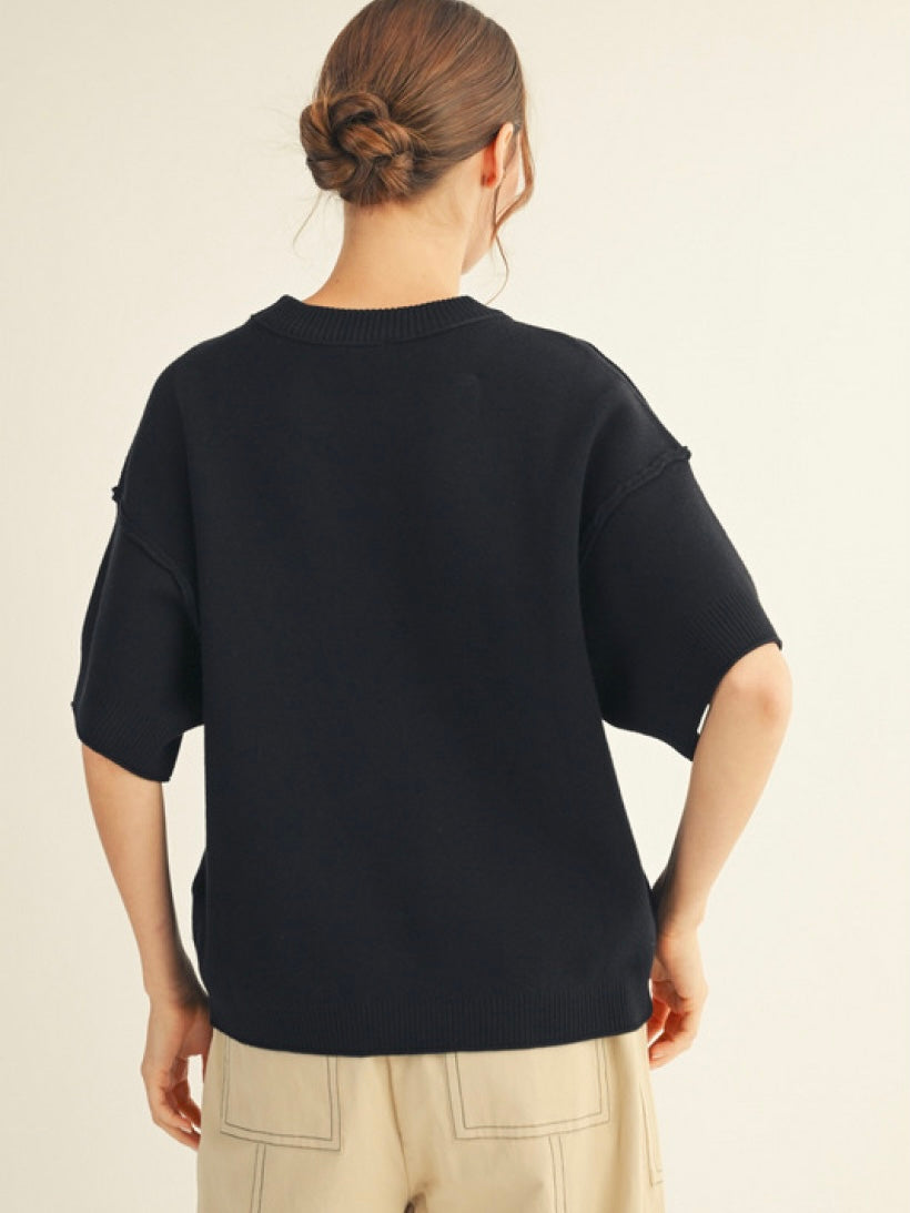 Jodifl Comfy Sweater Top With Raw Edge Detail - Black