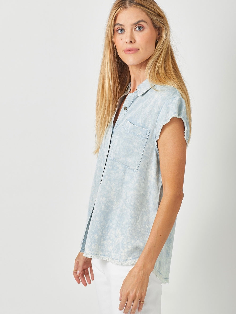 Alaiya Flutter Sleeve Top - Soft Blue