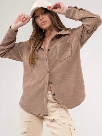 Brylee Corduroy Button Up Jacket - Mocha