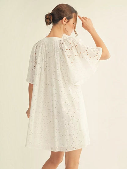 Jodifl Eyelet Embroidered Flutter Sleeve Dress with Pockets – Off White