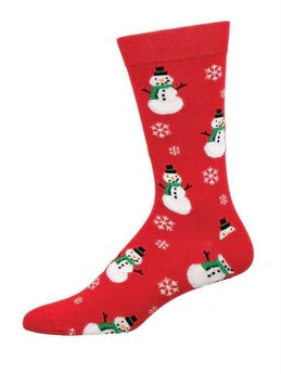 Men’s Bamboo Smiling Snowmen Socks Red