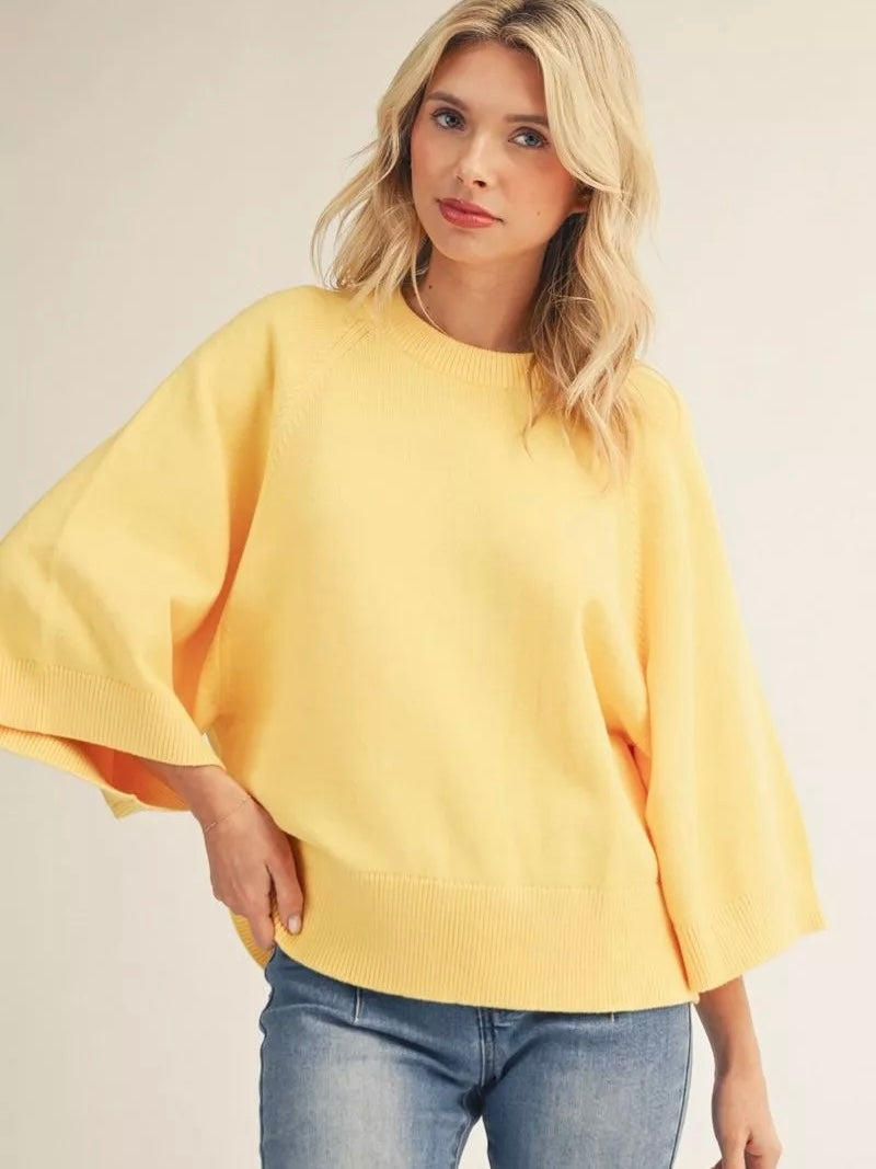 Jodifl Soft Comfy Sweater Top With Wide Sleeves - Yellow