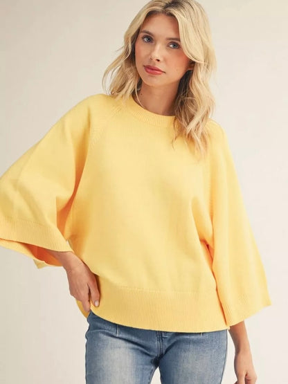 Jodifl Soft Comfy Sweater Top With Wide Sleeves - Yellow