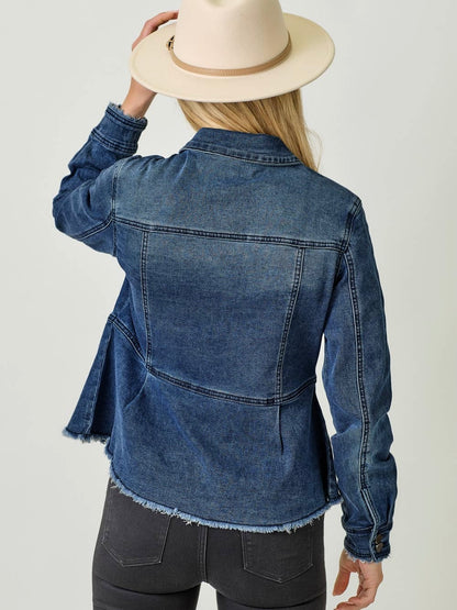 Mystree Washed Denim Peplum Jacket - Dark Denim