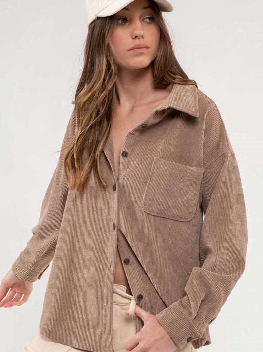 Brylee Corduroy Button Up Jacket - Mocha