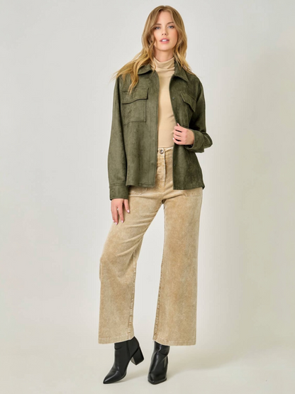 Mystree Suede Shacket - Moss