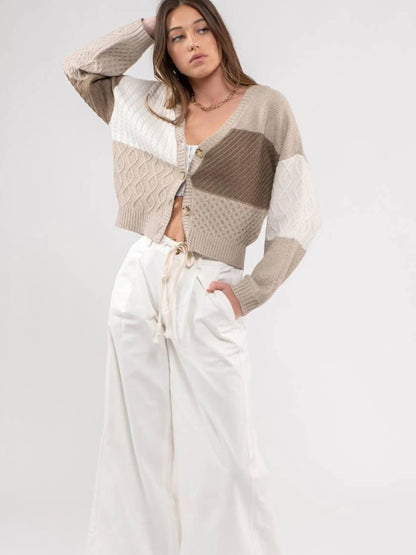 Meghan Colorblock Knit Cardigan- Taupe Multi