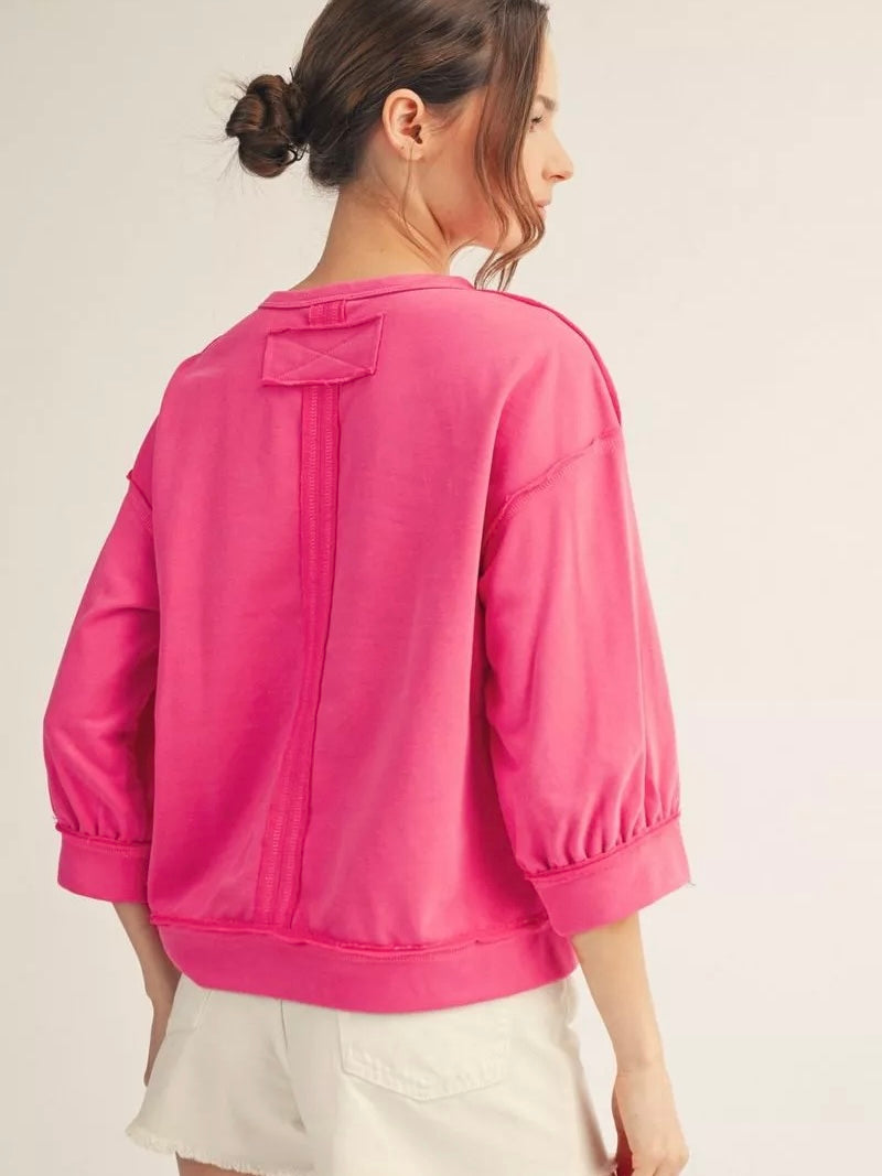 Jodifl Washed Cotton Drop Shoulder Casual Top – Fuchsia