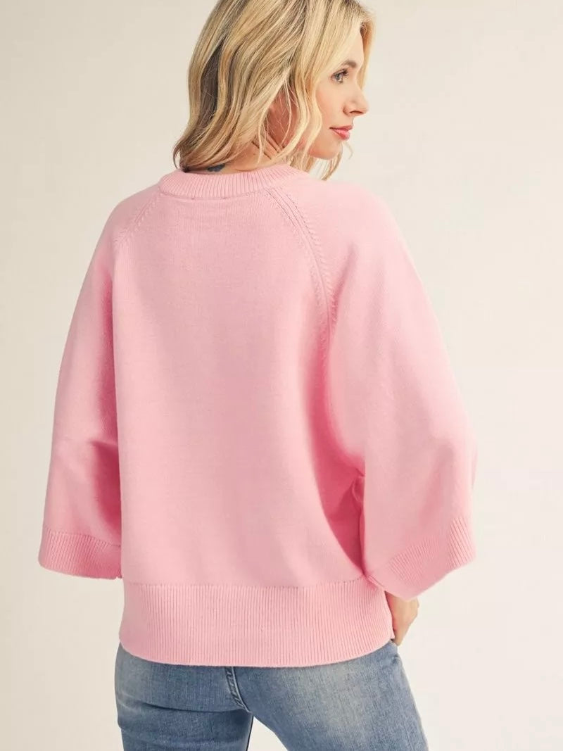 Jodifl Soft Comfy Sweater Top With Wide Sleeves - Pink