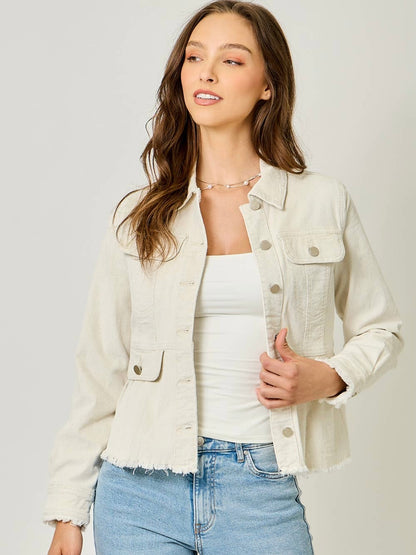 Mystree Washed Corduroy Peplum Jacket - Vintage Ivory