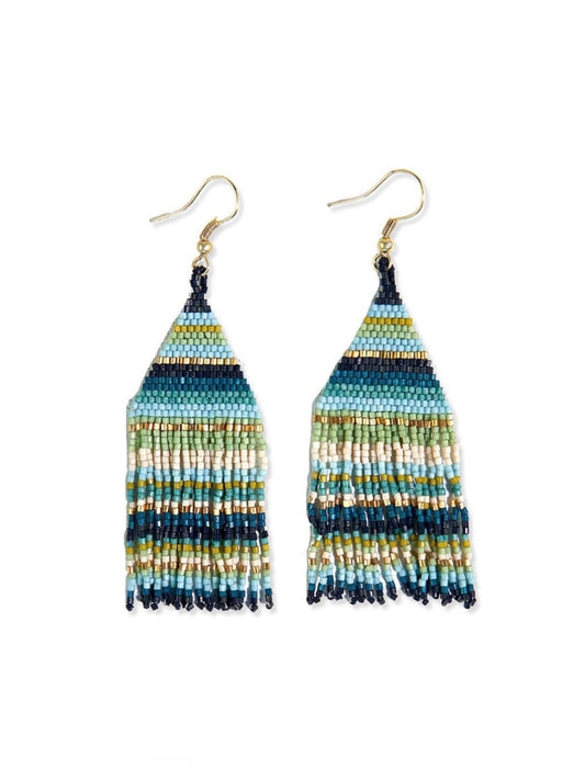 Lexie Horizontal Stripe Beaded Fringe Earrings Blue