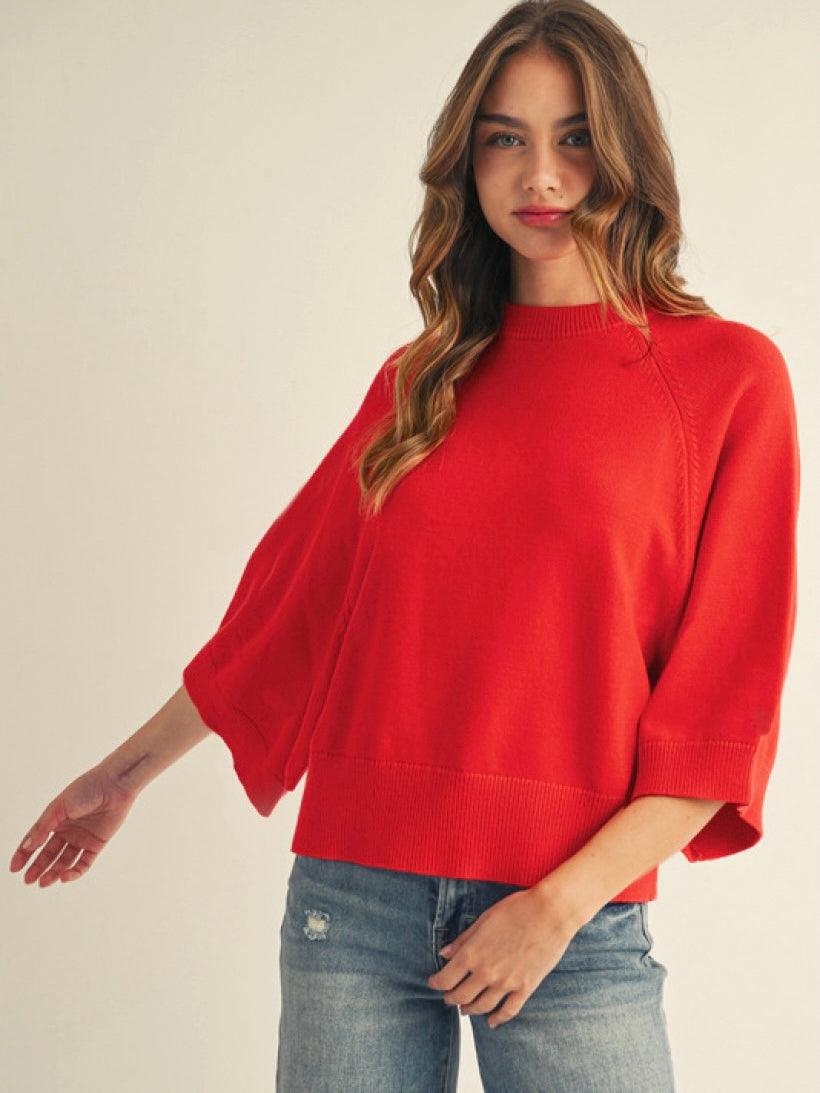 Jodifl Soft Comfy Sweater Top With Wide Sleeves - Tomato Red