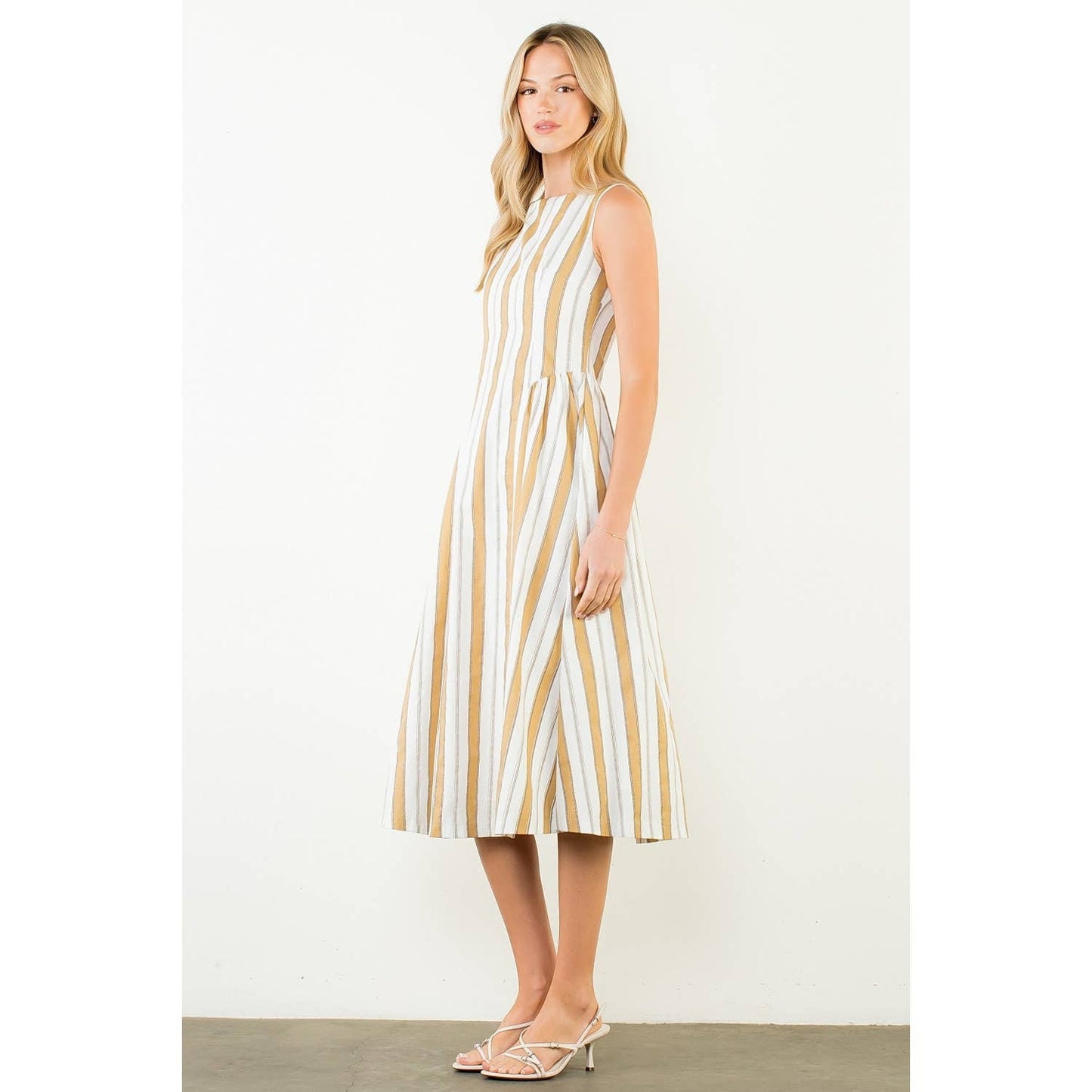 THML Sleeveless Striped Midi Dress – Mustard