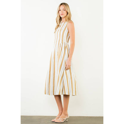 THML Sleeveless Striped Midi Dress – Mustard