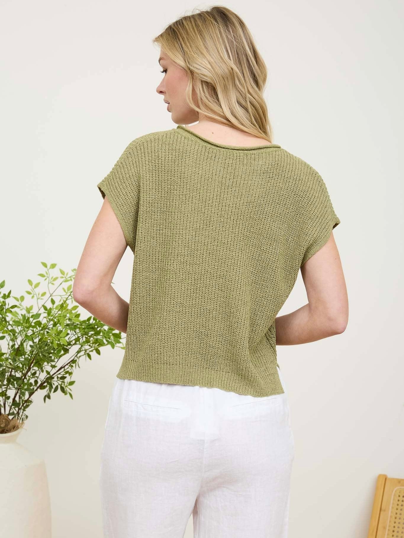 Ivy Knit Pullover Top - Light Olive