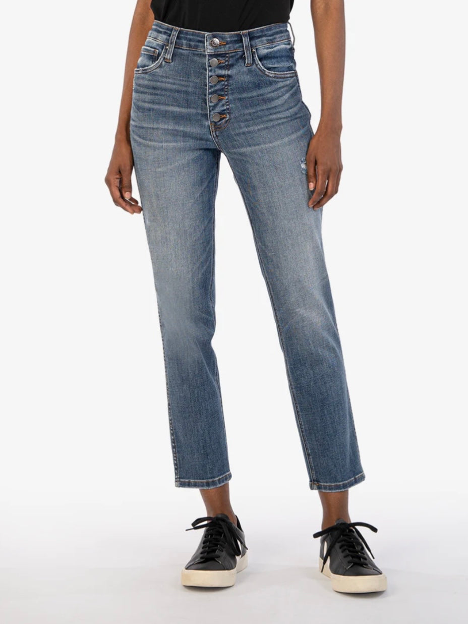 Rachael High Rise Fab Ab Ankle Mom Jean - Fire Wash