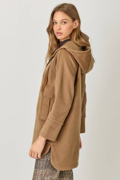 Mystree Hoodie Zip-Up Coat - Camel