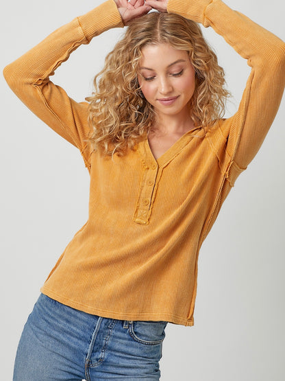 Yaritza Thermal Hoodie Top - Mustard