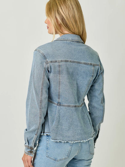 Mystree Washed Denim Peplum Jacket - Washed Denim