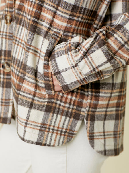 Angie Plaid Button Down Shacket - Taupe