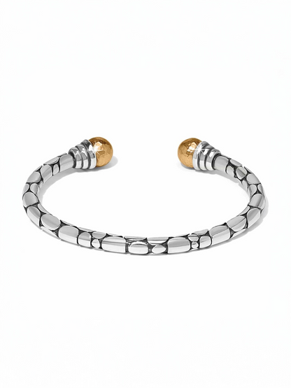 Pebble Link Two Tone Open Flex Cuff Bracelet