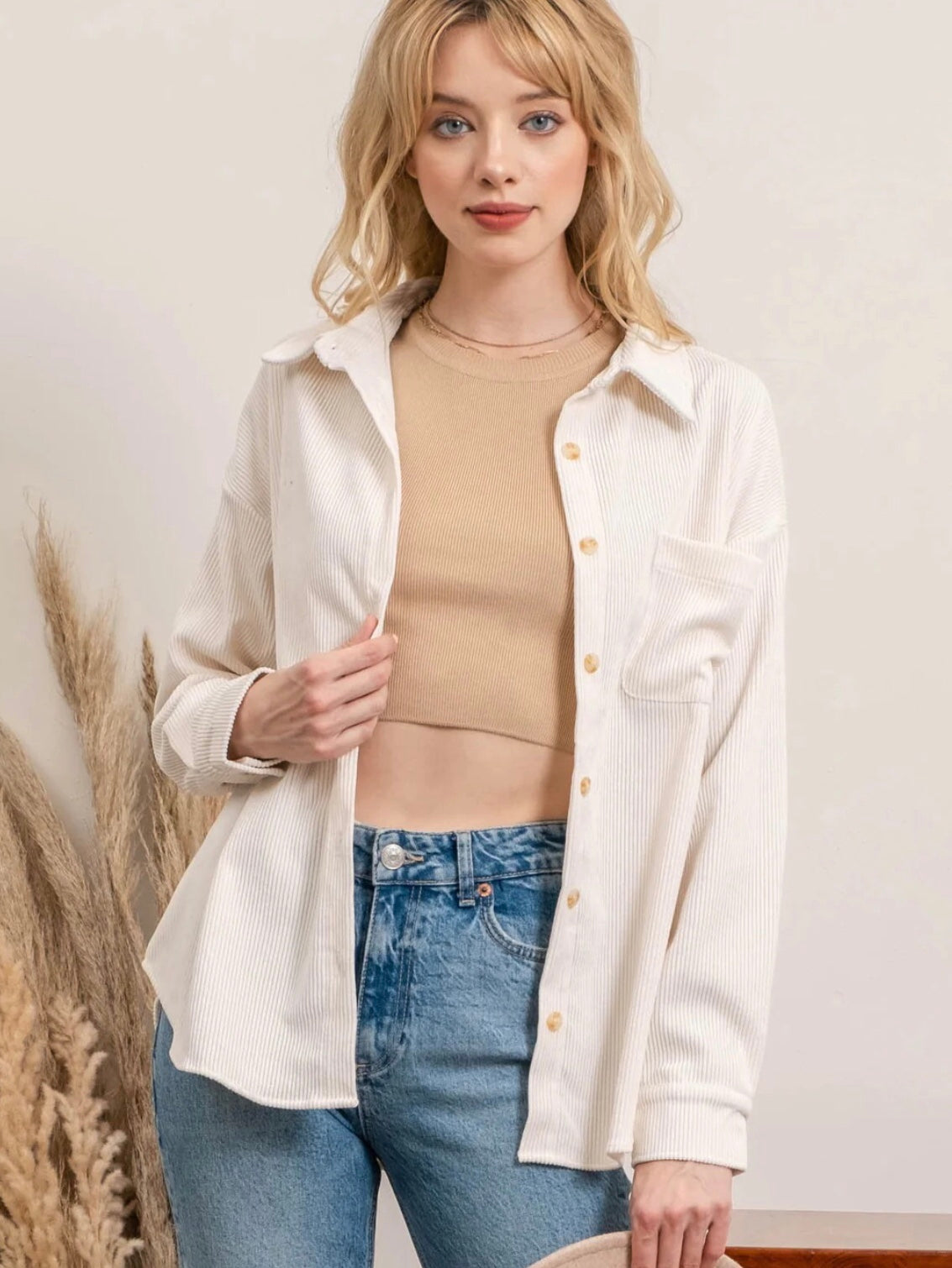 Brylee Corduroy Button Up Jacket - Cream