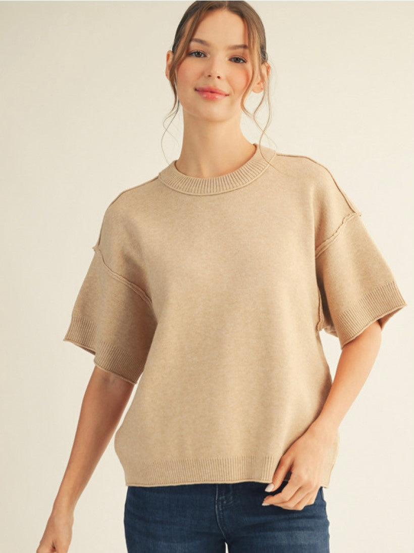 Jodifl Comfy Sweater Top With Raw Edge Detail - Oatmeal