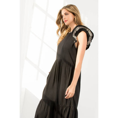 THML Flutter Sleeve Knit Dress – Black