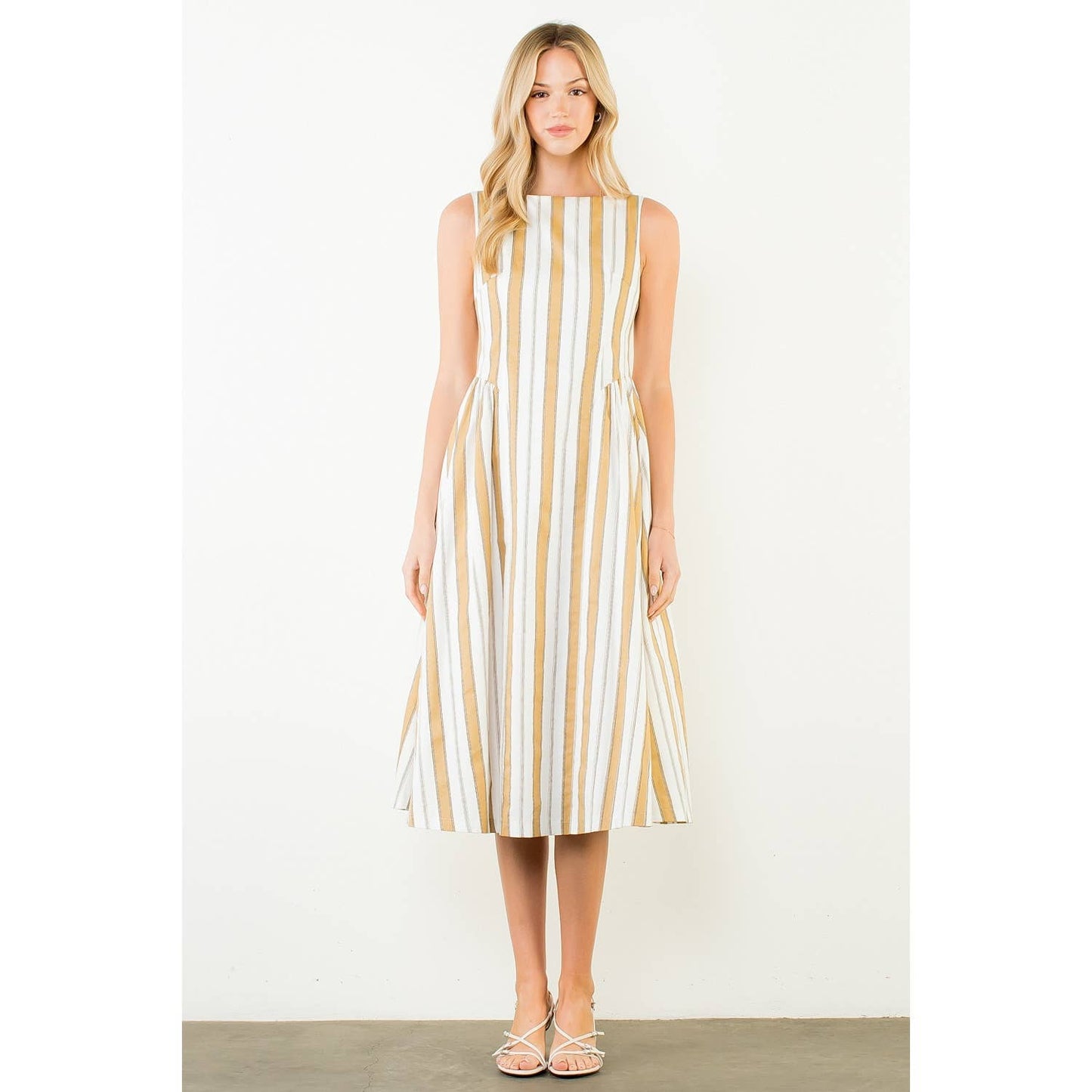 THML Sleeveless Striped Midi Dress – Mustard