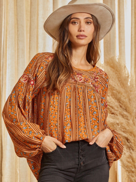 Saylor Embroidered Top -  Rust
