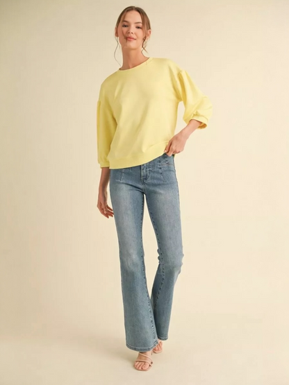 Jodifl Solid Sweatshirt Top With U-neck 3/4 Sleeves - Banana