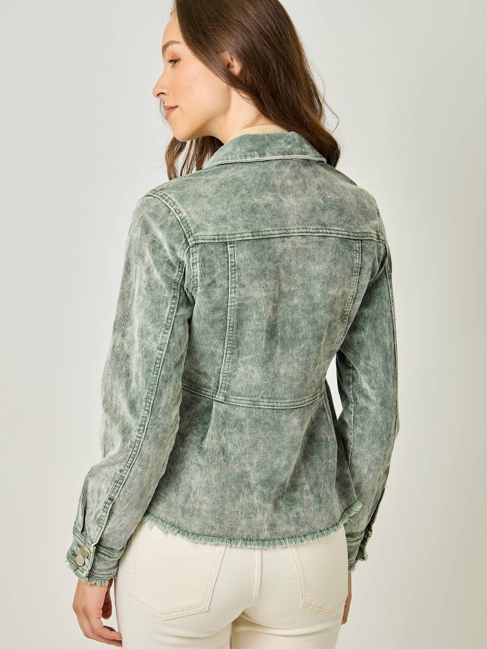 Mystree Washed Corduroy Peplum Jacket - Washed Green