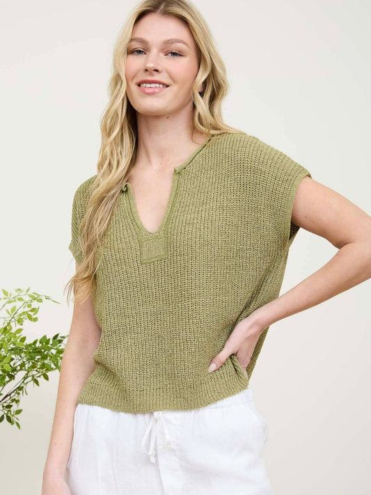 Ivy Knit Pullover Top - Light Olive