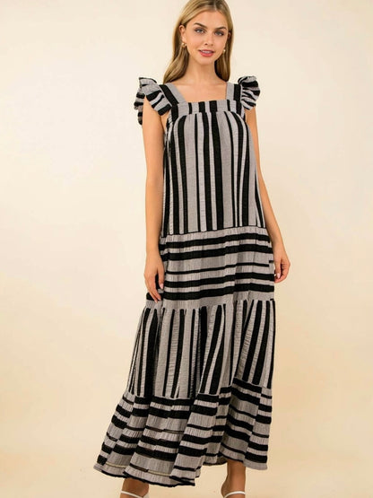 THML Striped Tiered Maxi Dress – Black