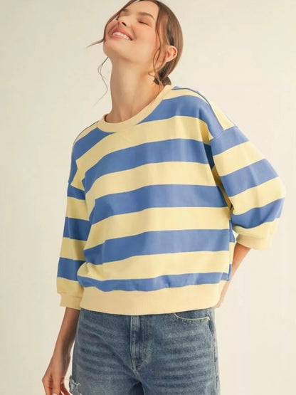 Jodifl Bold Stripe Casual Top With Drop Shoulder And V-Notch - Butter Yellow